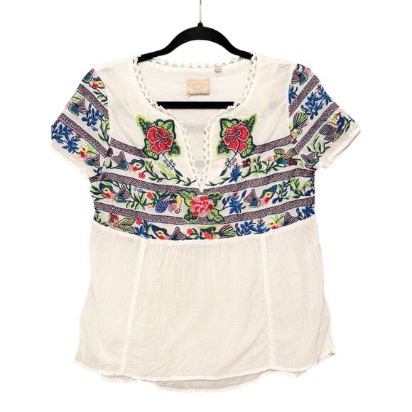 Anthropologie Vanessa Virginia Moineau Bouquet Embroidery Short Sleeve Top 0p XS - Picture 2 of 11